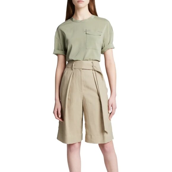 Brunello Cucinelli Khaki Shorts Linen Blend Monili Trim Size 6 - Picture 1 of 7